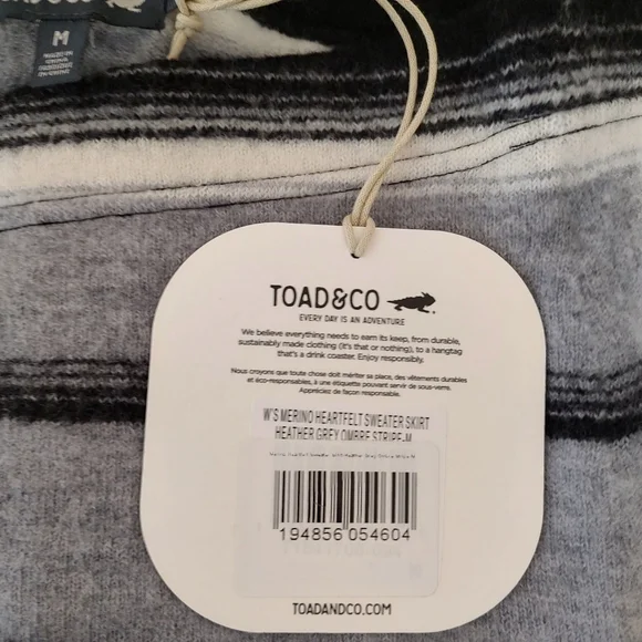 Toad&Co MERINO WOOL HEARTFELT SWEATER SKIRT, Heather Grey Ombre Stripe N…